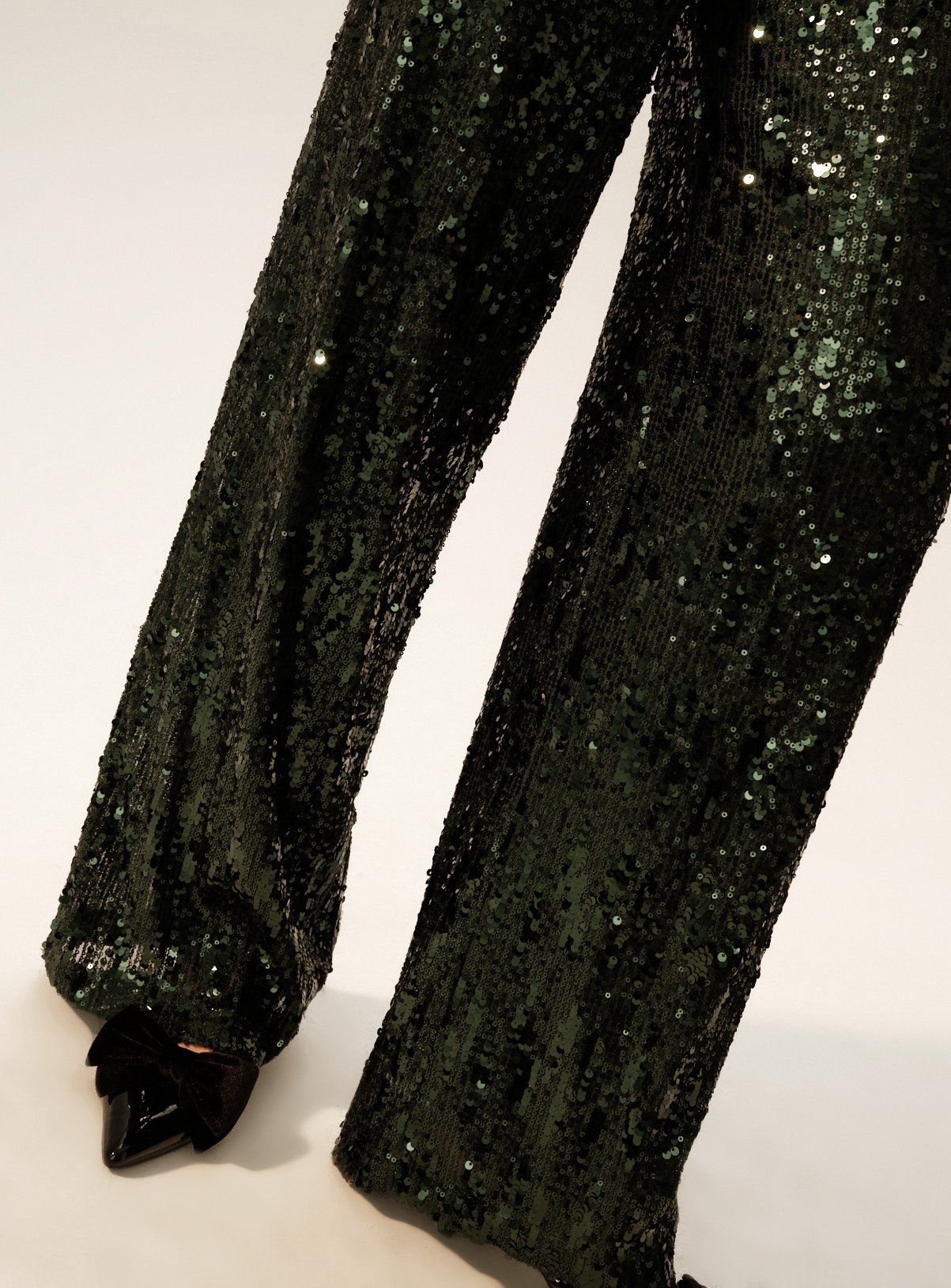 Dark Green Sequin Wide Leg Trousers  10R - Image 3 thumbnail